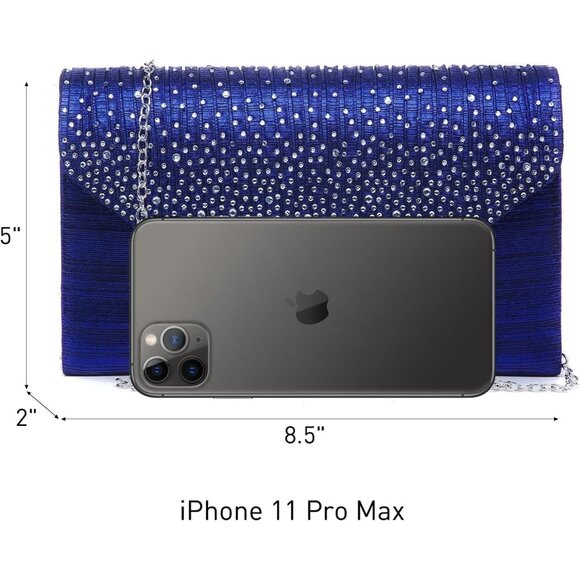 ⚡Women's Magnetic Closure Chain Strap Crossbody Envelope Blue Clutch Handbag - Picture 4 of 6